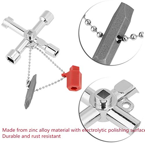 4 in 1 Universal Multi-Tool Key - Zinc Alloy Cross Key for Plumbers & Electricians - Works on Electrical Boxes, Water Meters, Train Doors & More - Essential Utility Tool for Home Repairs & Emergency Use
