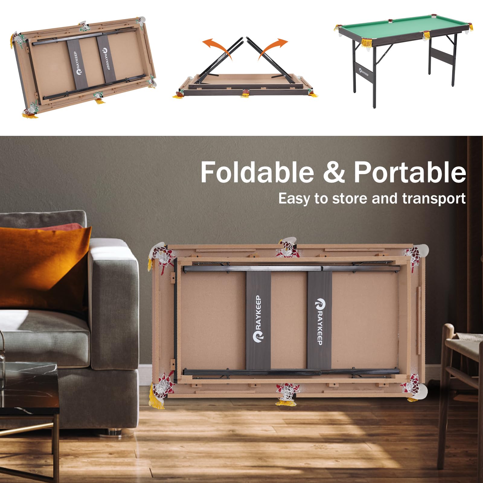Portable Folding Billiard Table Set - Indoor & Outdoor Pool Table with Cues, Triangle, Chalk & Brush - Perfect for Game Rooms, Basements, Patios & Backyard Entertainment (Kids & Adults)