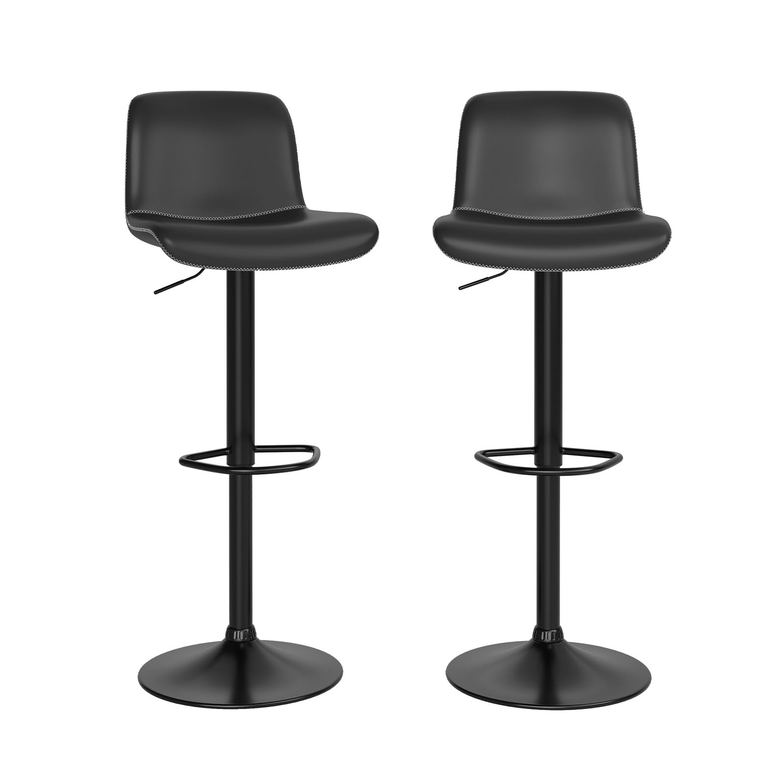 CuisinSmart Adjustable Swivel Bar Stools Set of 2 - Modern Upholstered Counter Height Bar Chairs with Footrest & Backrest - Perfect for Kitchen Island, Home Bar, Breakfast Nook & Dining Room - Black