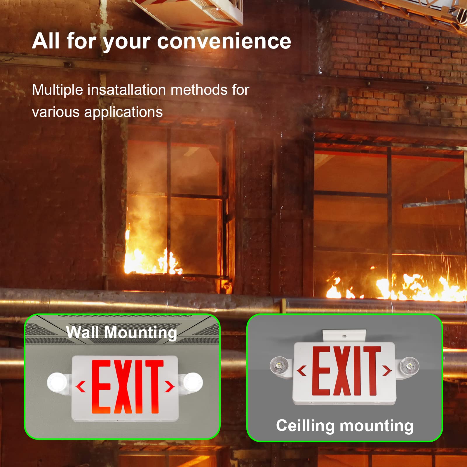 UL Listed TANLUX Red LED Exit Sign with Emergency Lights & Battery Backup, AC 120/277V - Commercial Grade Emergency Lighting Combo (2 Pack) for Offices, Warehouses & Public Buildings