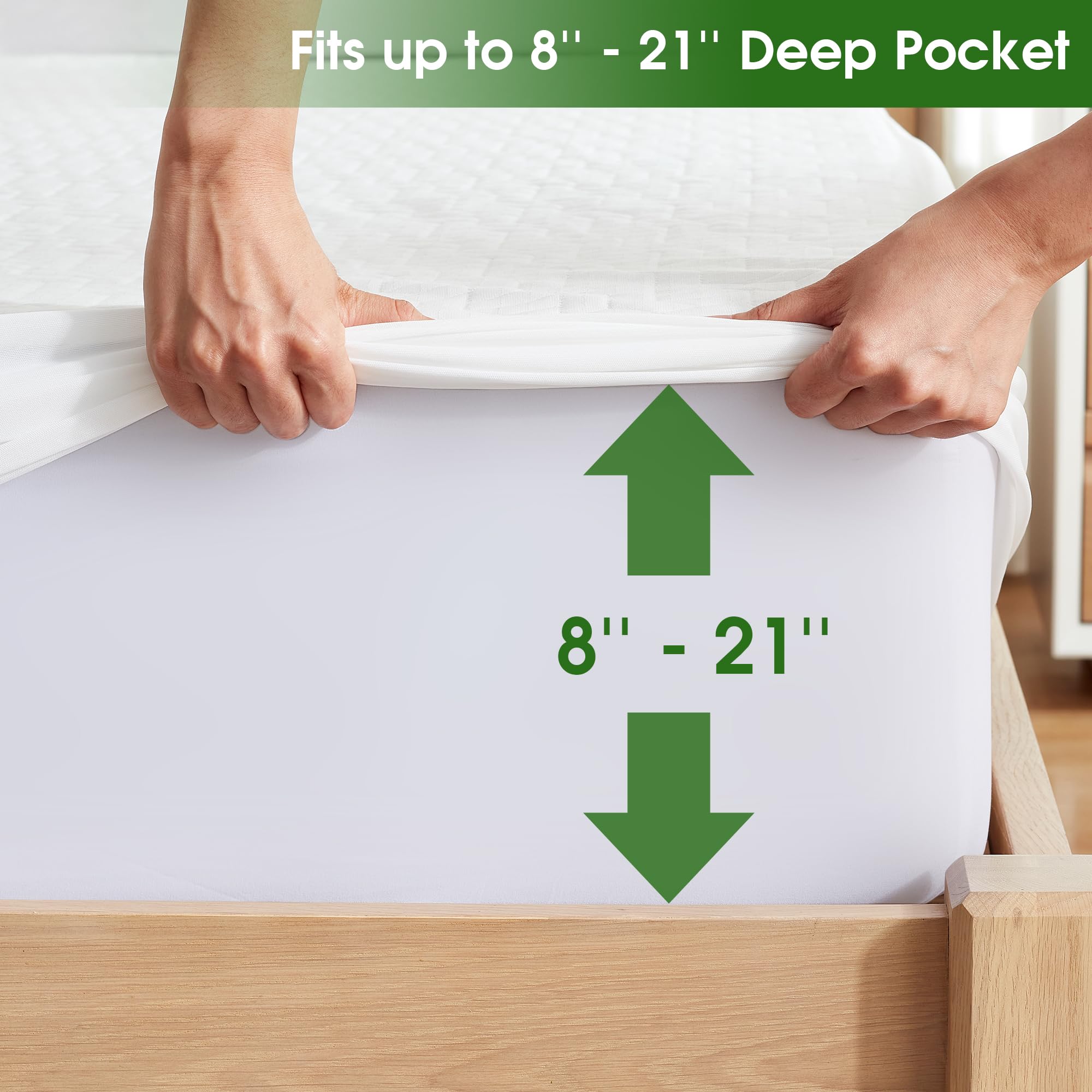 100% Waterproof King Size Mattress Protector - Bamboo Rayon Cooling Mattress Pad Cover, 3D Air Fabric Breathable & Noiseless, Fits 8''-21'' Deep Pocket - Ideal for Allergy Relief, Hot Sleepers & Bed Protection