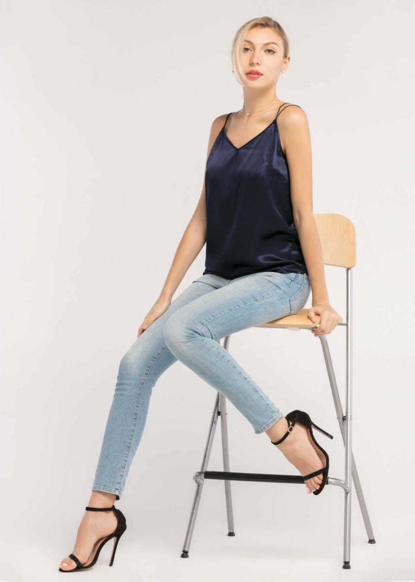 Sexy V Neck Silk Camisole for Women - Elegant Satin Sleepwear & Loungewear - Perfect for Date Nights, Bridal Shower & Boudoir Photography