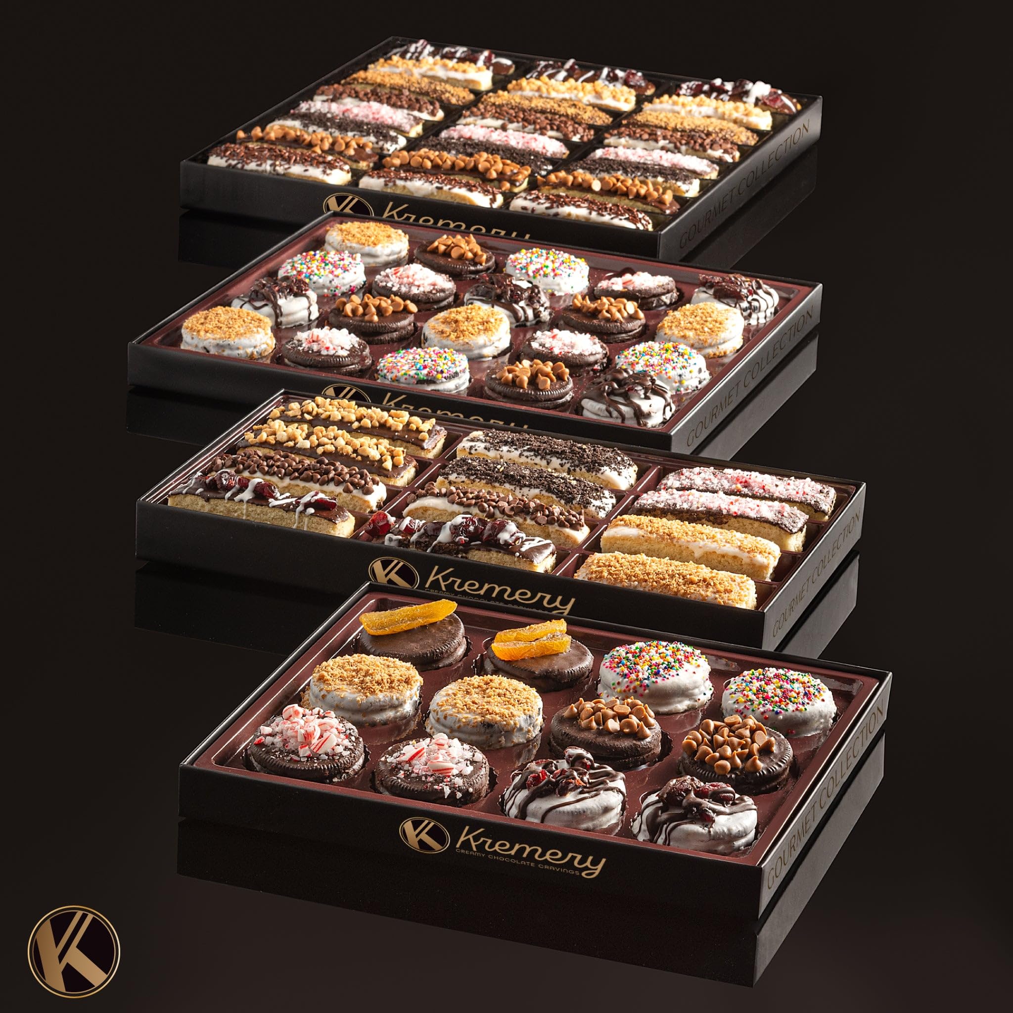 KREMERY Creamy Chocolate Covered Biscotti Cookies Gift Basket - 24 Assorted Sweet Toppings in Elegant Gift Box | Kosher Parve Easter Treats | Perfect for Holiday Gifting, Office Parties & Sweet Indulgence | Made in USA