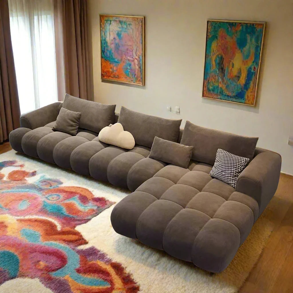 Stretch Puffs Modular Sectional Sofa Set - Comfortable Modern L-Shaped Couch for Living Room, Lounge & Home Theater