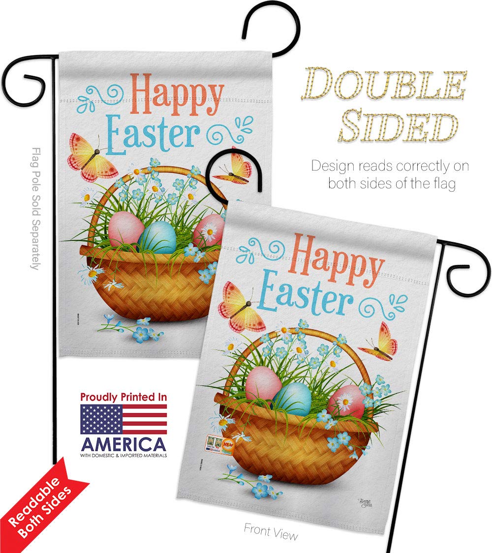 Easter Floral Basket Garden Flag Set - Spring Bunny Decor for Yard & Home
