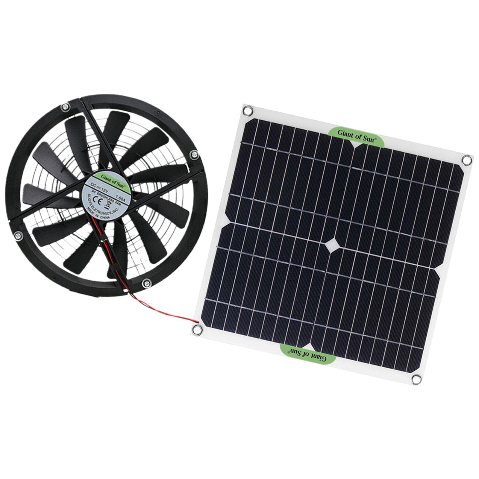 FAKEME 100W Solar Powered Fan - Mini Ventilator for Dog House, Chicken Coop, Greenhouse & RV Roof - Waterproof Outdoor Cooling Fan for Pets, Livestock & Plants