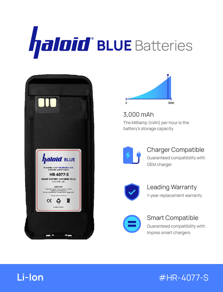 Haloid BLUE HR 4077 S Lithium Battery Replacement for Motorola XPR6000 Two-Way Radios - Long-Lasting Power for Emergency Communications, Construction Sites & Outdoor Adventures