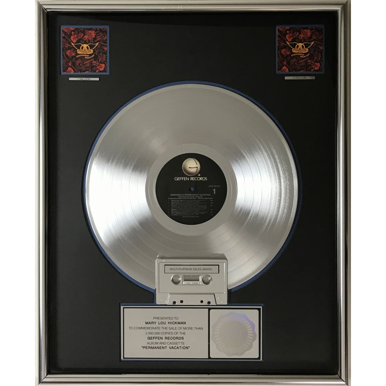 Aerosmith Permanent Vacation 2x Platinum Album Award - RIAA Certified - Perfect for Music Collectors & Rock Fans