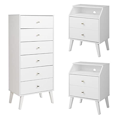 Home Square 3-Piece Bedroom Set with 2 Nightstands with Storage Cubby & 6-Drawer Dresser - Modern Bedroom Furniture for Master & Guest Rooms