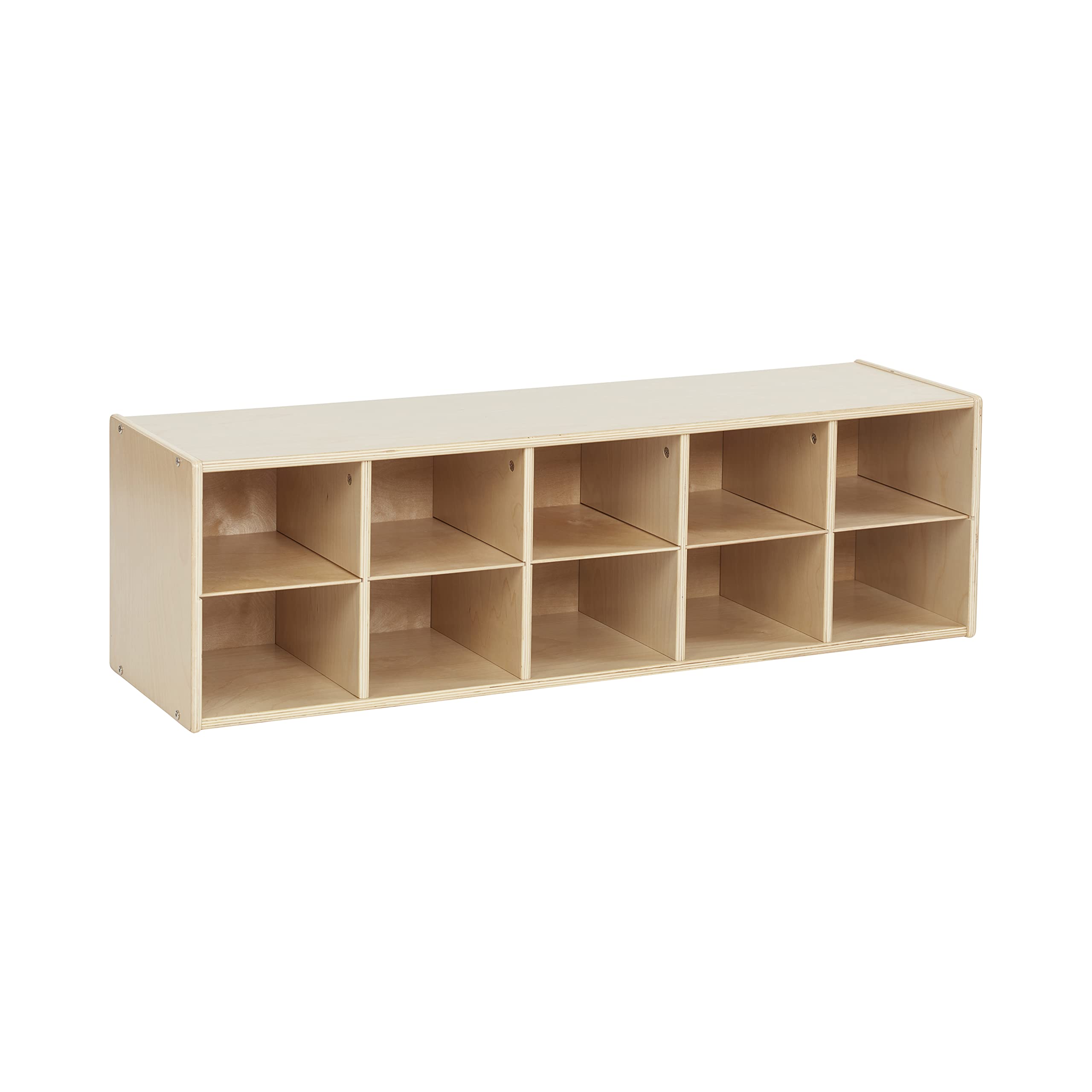 ECR4Kids 10-Cubby Storage Cabinet with Trays, 2x5 Organizer for Classroom, School, or Home - Natural Wood Kids Toy & Book Storage Shelf
