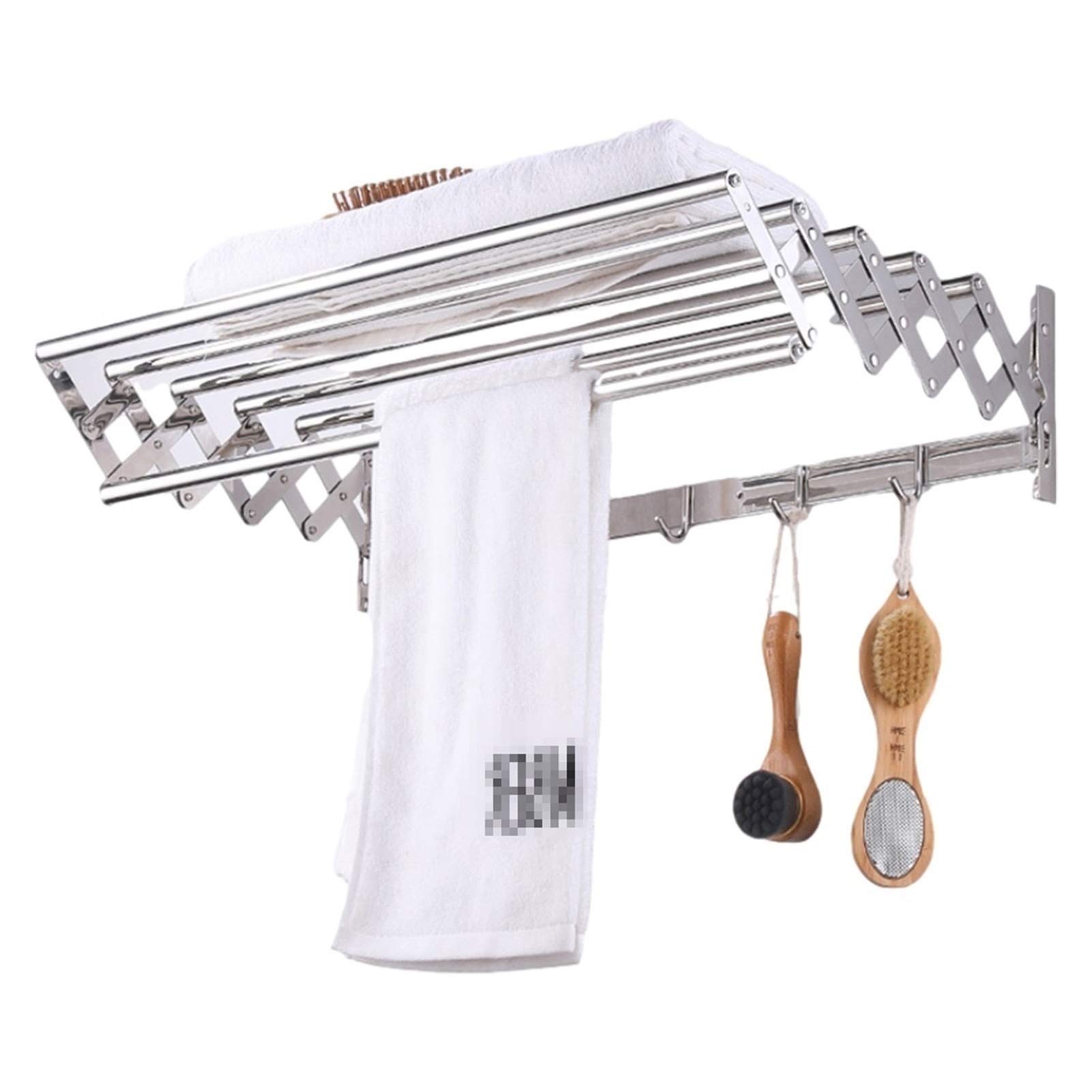 Stainless Steel Wall Mounted Telescopic Towel Rack with Hooks - Multi Towel Bar Storage Shelf for Bathroom (40cm) - Perfect for Small Bathrooms, Laundry Rooms & Spa Spaces