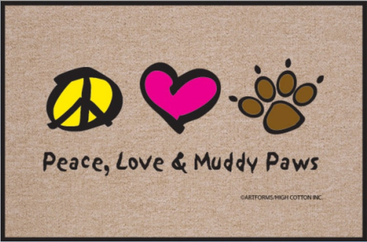Peace Love Muddy Paws Olefin Doormat - Non-Slip Indoor Outdoor Welcome Mat for Dogs & Pets - Perfect for Entryway, Patio, Garage & Mudroom