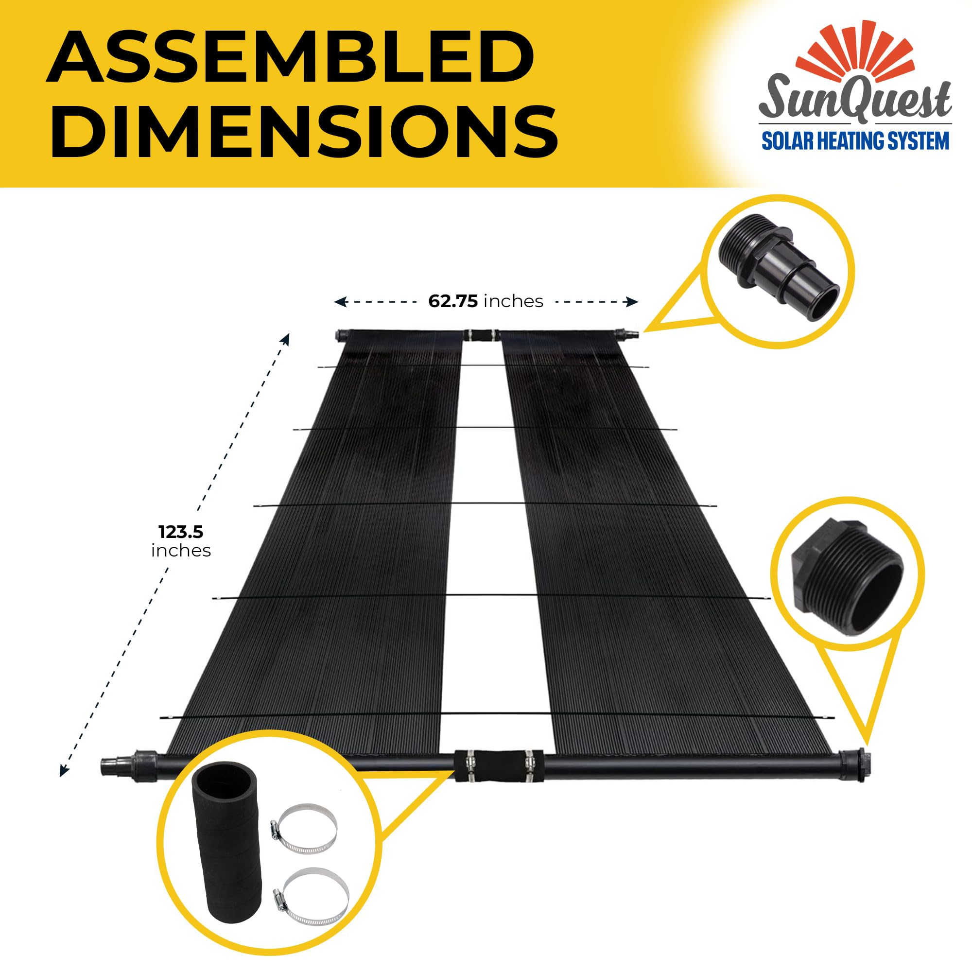 SunQuest Solar Pool Heater Panels - 2 Pack (2ft x 10ft) Solar Collectors with Roof/Rack Mount & Diverter Kit - Efficient Solar Water Heating System for Above Ground and Inground Pools - DIY Installation - UV Resistant Polypropylene Tube Web Design - Perfect for Extending Swimming Season & Reducing Energy Costs