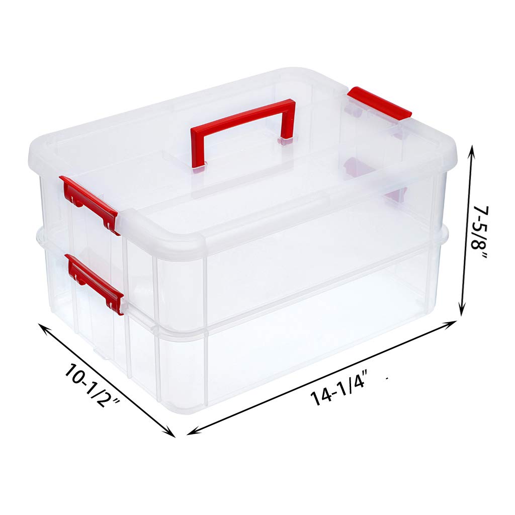 JUXYES 2-Tier Stackable Storage Box with Handle - Organize School & Office Supplies