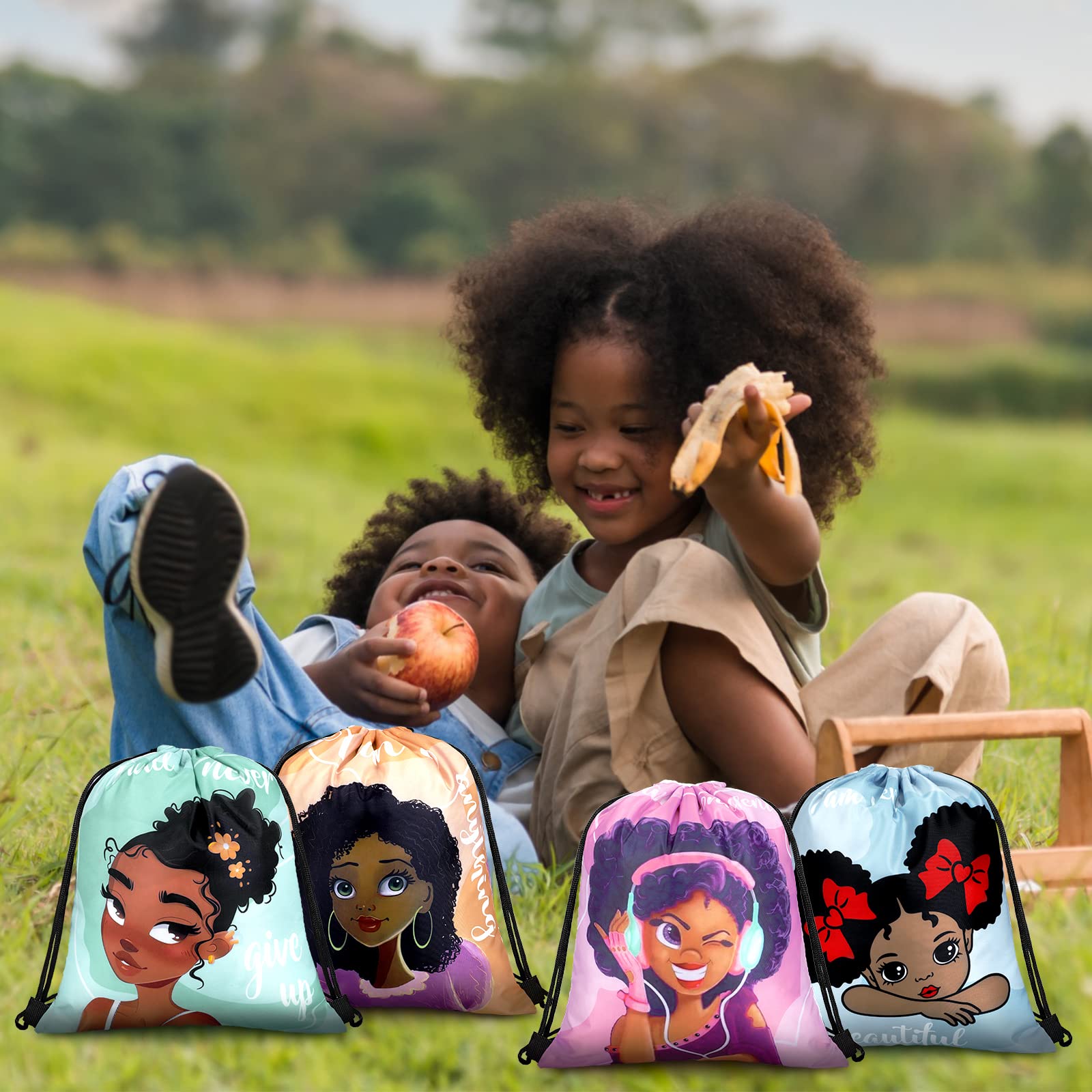 18-Piece Black Girl Kids Party Favor Drawstring Bags - African American Themed Backpacks for Birthday Gifts, School Supplies & Party Favors - Perfect for Birthday Parties, Classroom Rewards & Special Events