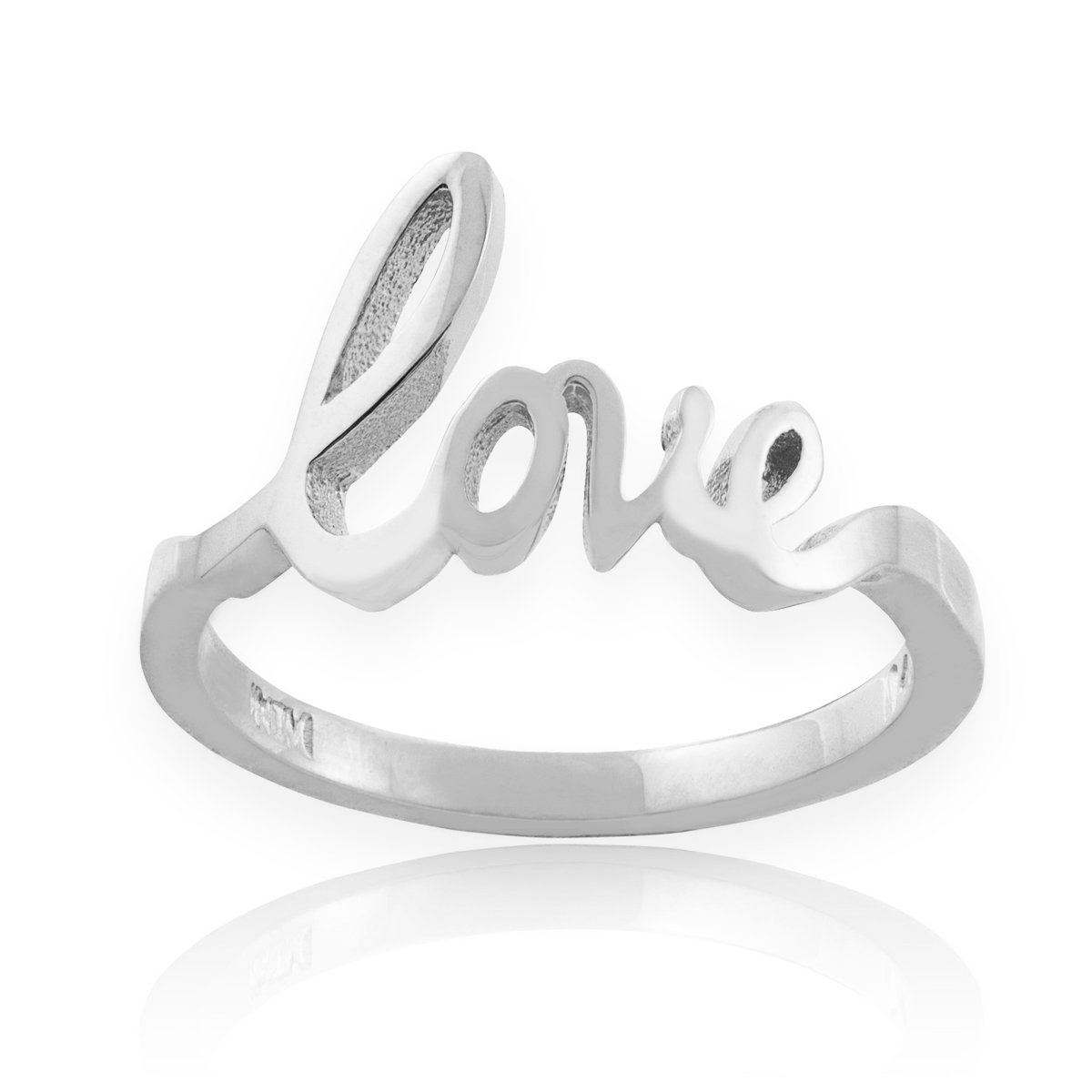 10K White Gold High Polish Love Script Statement Ring - Elegant Jewelry for Anniversaries, Weddings & Special Occasions
