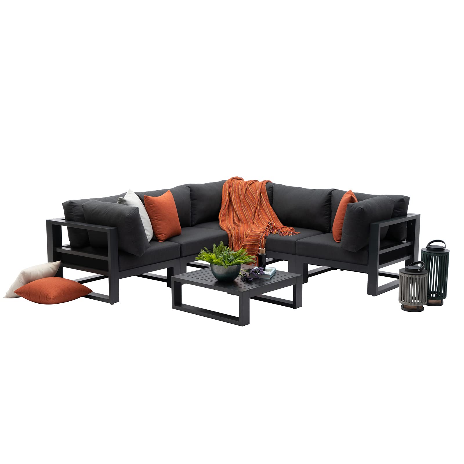 7-Piece Outdoor Patio Furniture Set - All-Weather Aluminum Sectional Sofa with Square Coffee Table & Dark Grey Cushions - Perfect for Backyard, Garden, Poolside & Deck Relaxation