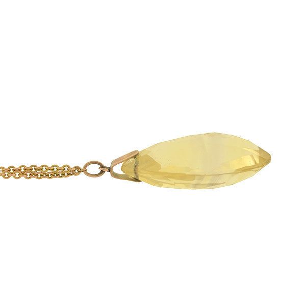 14K Gold Late Victorian Teardrop Citrine Briolette Trio Necklace - Elegant Vintage Jewelry for Weddings, Parties & Special Occasions