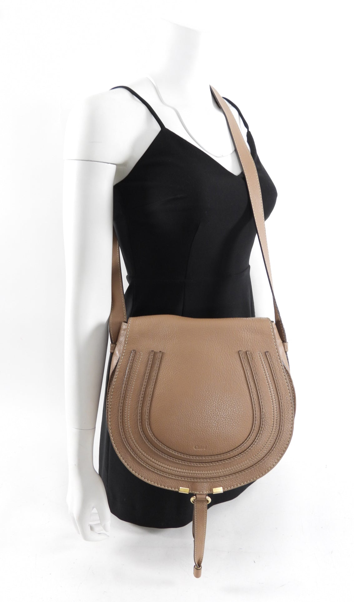 Chloe Light Brown Leather Marcie Saddle Crossbody Bag for Women - Stylish Shoulder Purse with Adjustable Strap, Perfect for Work, Travel & Everyday Use