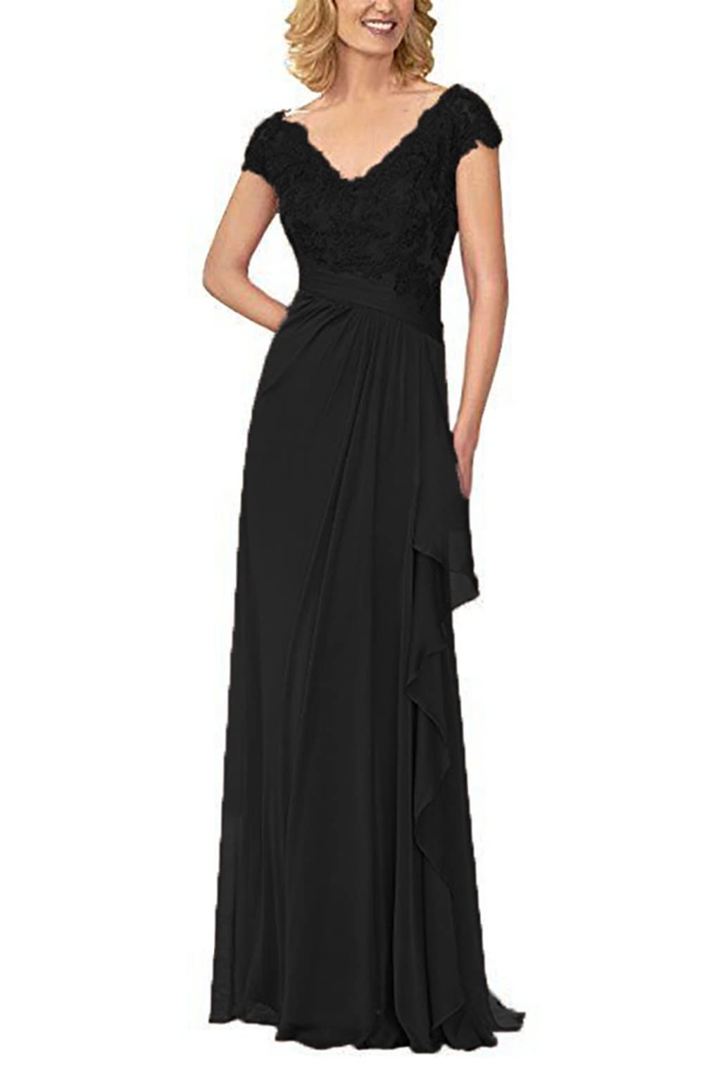 Elegant Chiffon Pleated Mother of the Bride Dress with Lace Applique - Wedding Guest Gowns for Formal Occasions, Ceremonies & Special Events