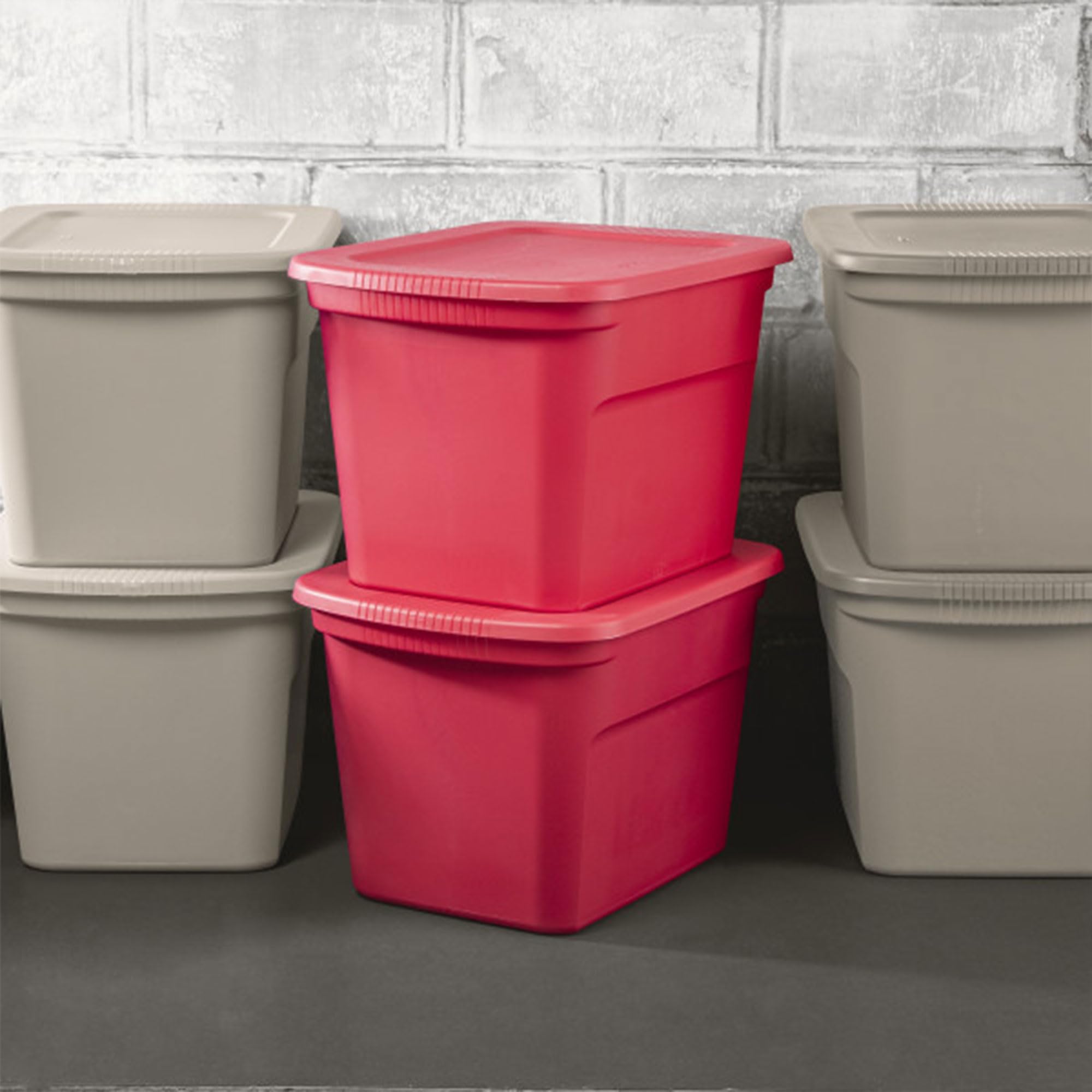 Sterilite 18 Gallon Stackable Storage Tote Bins with Lids (16 Pack) - Red Plastic Containers for Home Organization, Seasonal Decor, Toys & Garage Storage - Perfect for Closet, Basement & Holiday Decorations