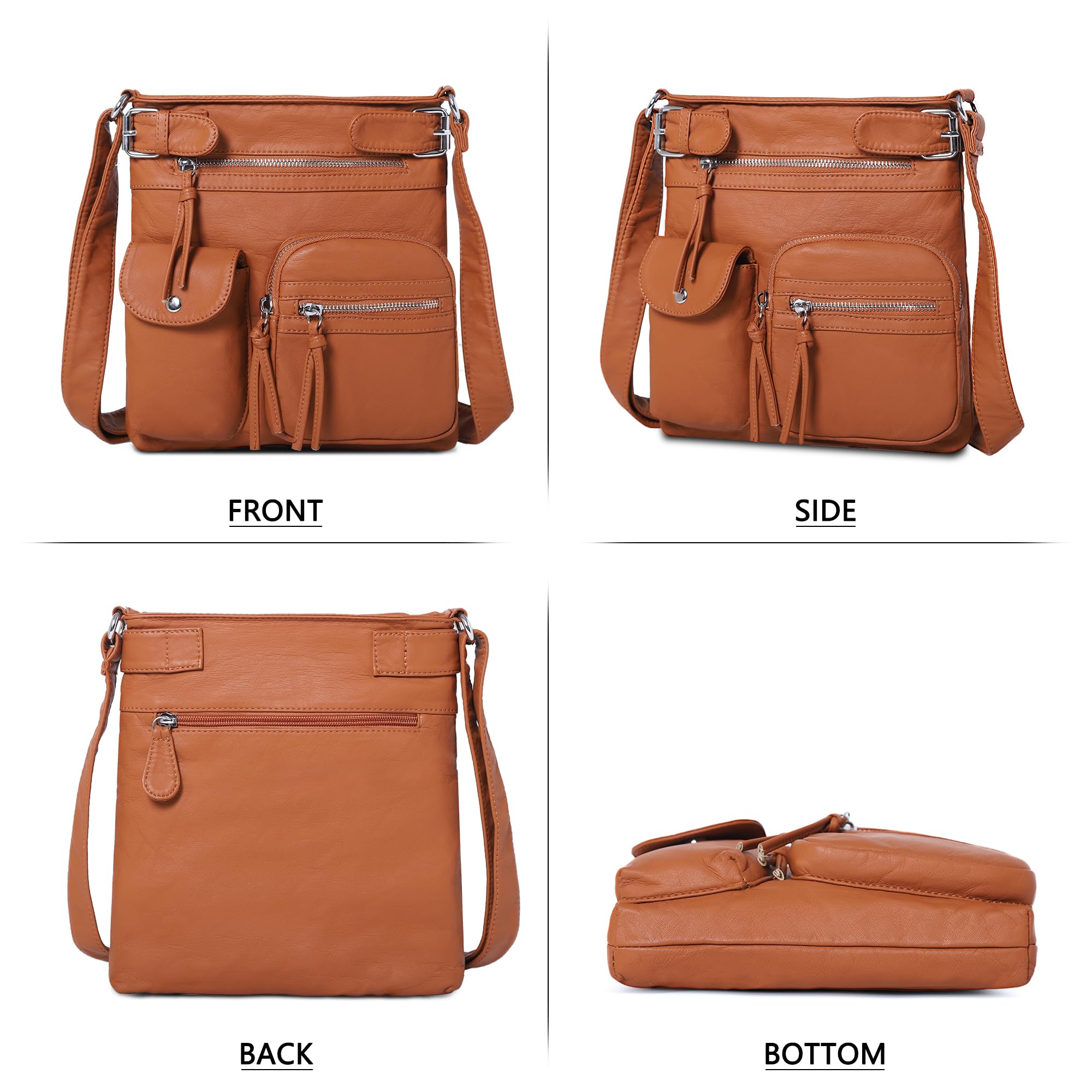 Angel Kiss Women's Crossbody Bag - Soft Washed Leather Shoulder Purse with Multiple Pockets | Stylish Hobo & Medium Handbag for Work, Travel & Everyday Use