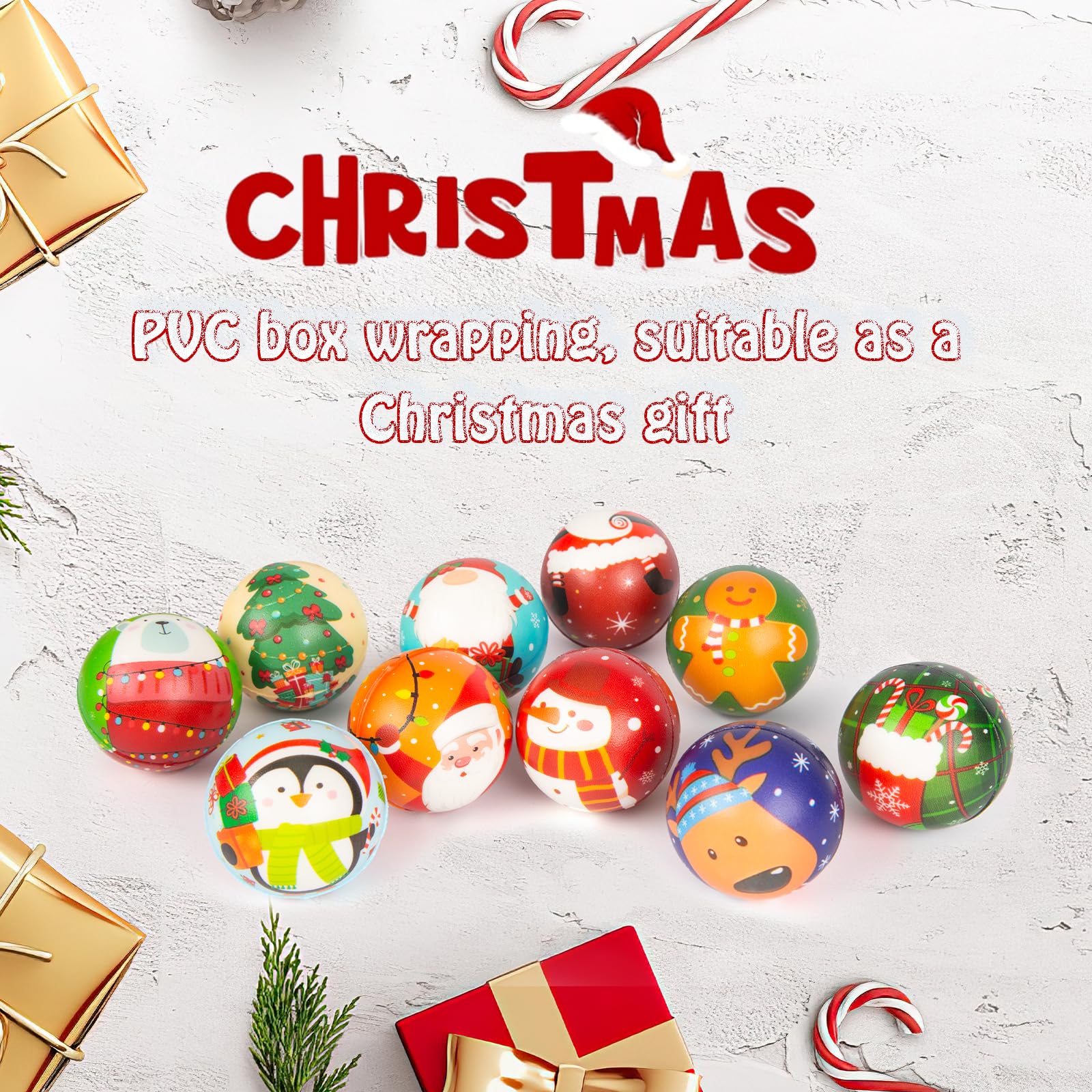 POPLAY 12PCS Christmas Stress Balls - Bulk Holiday Squeeze Toys for Stress Relief, Stocking Stuffers & Party Favors (Great for Office, Classroom & Christmas Gift Bags)
