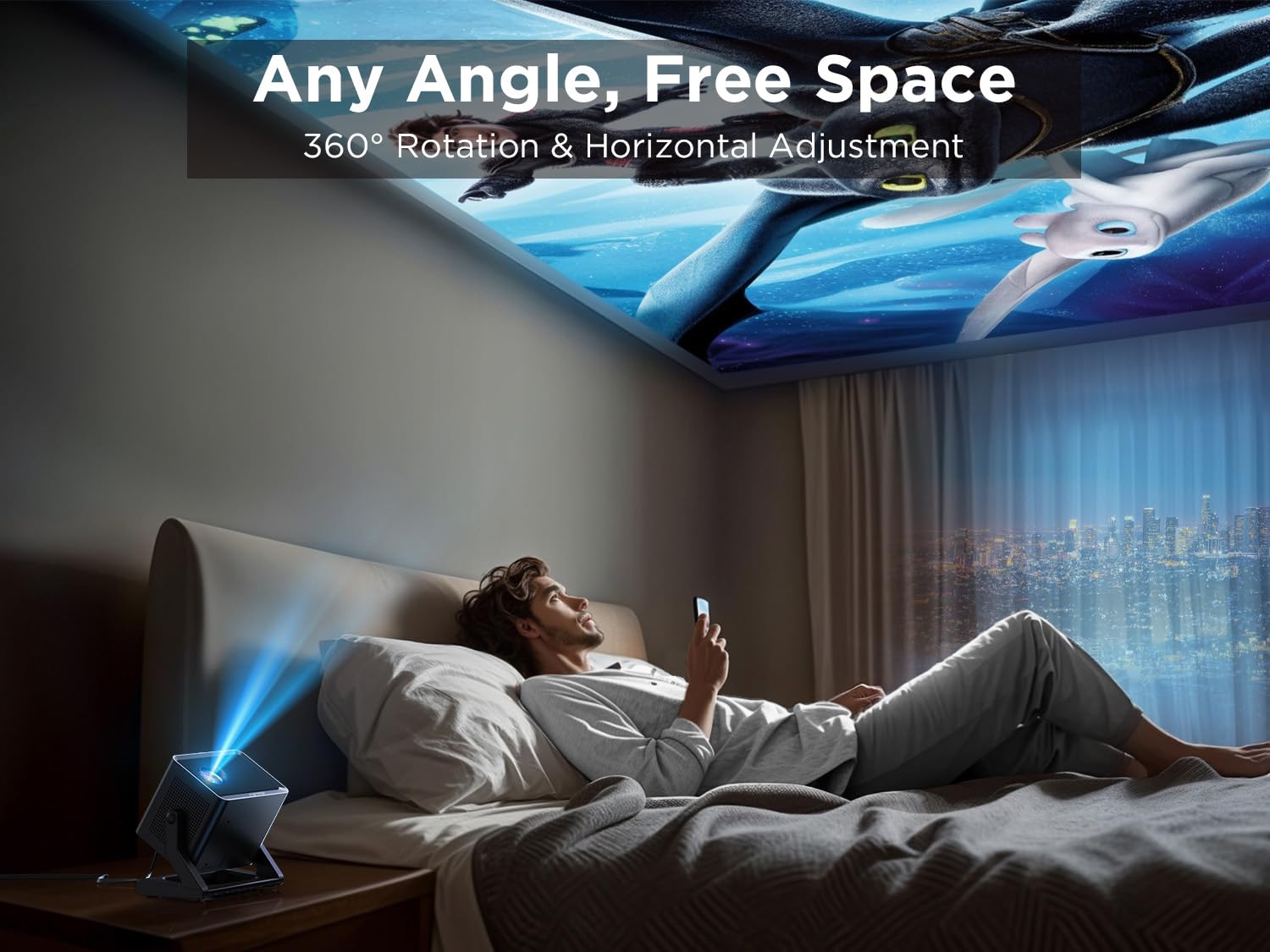 360° Adjustable Stand WiFi Bluetooth Projector - 4K & 1080P HD Portable Outdoor Movie Projector with WiFi 6 | Compatible with iPhone, Android, TV Stick, HDMI, USB, AV | Perfect for Home Theater, Camping, Backyard Movies & Office Presentations