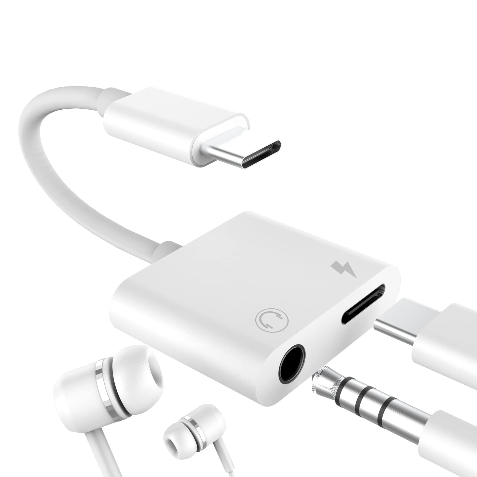 USB-C to 3.5mm Headphone Adapter with DAC | 2-in-1 Type C AUX Audio Dongle & Charger Splitter | Compatible with Samsung Galaxy S20/S21/S22/S23, iPhone 15 Pro/Max/Plus, iPad Pro/Air/Mini, Pixel & LG | Perfect for Gaming, Music Streaming & Hands-Free Calling
