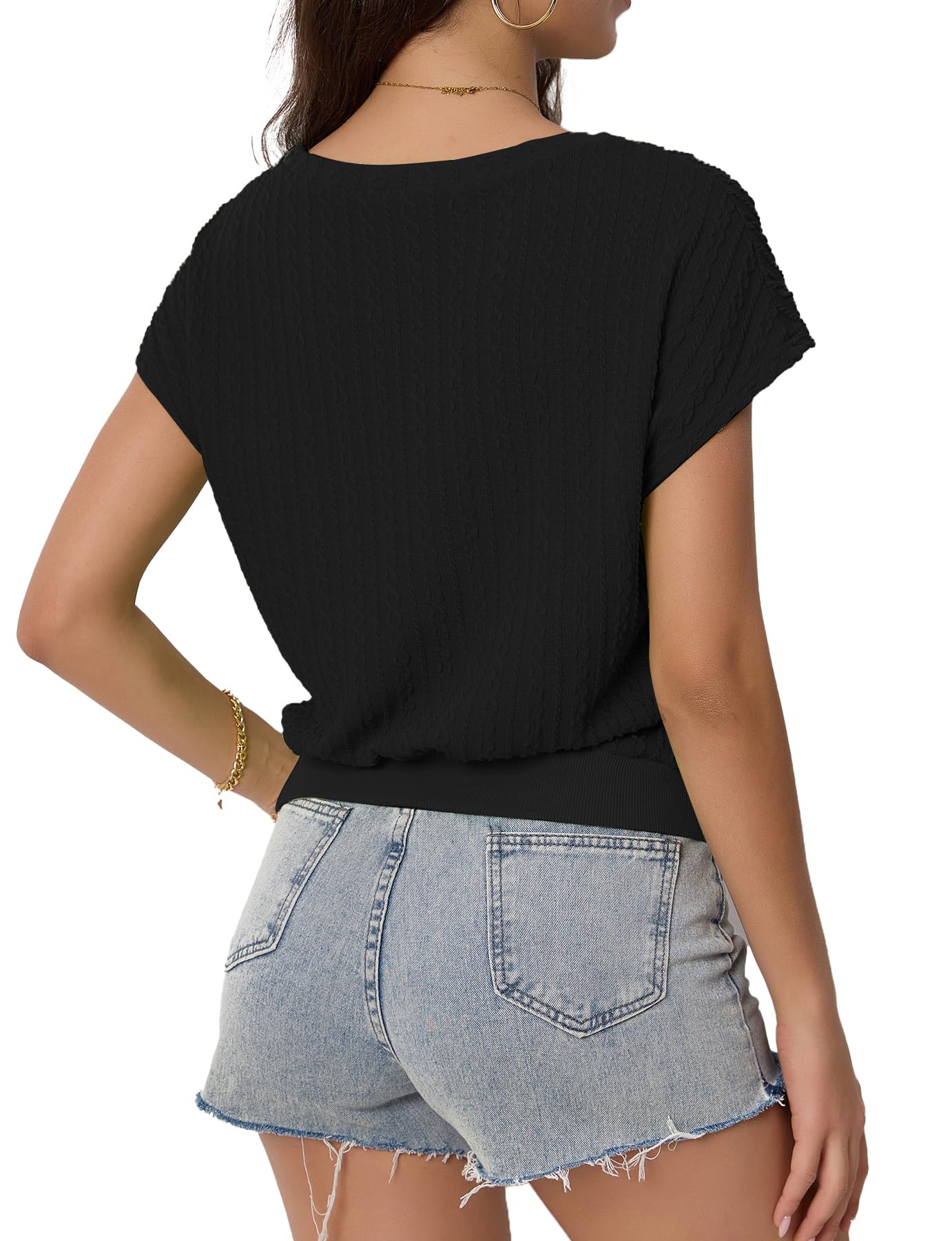 Black Knit Tops for Women - Elegant Business Casual Cap Sleeve Sweater (Size XL) | Perfect for Office Wear, Date Nights & Weekend Outings
