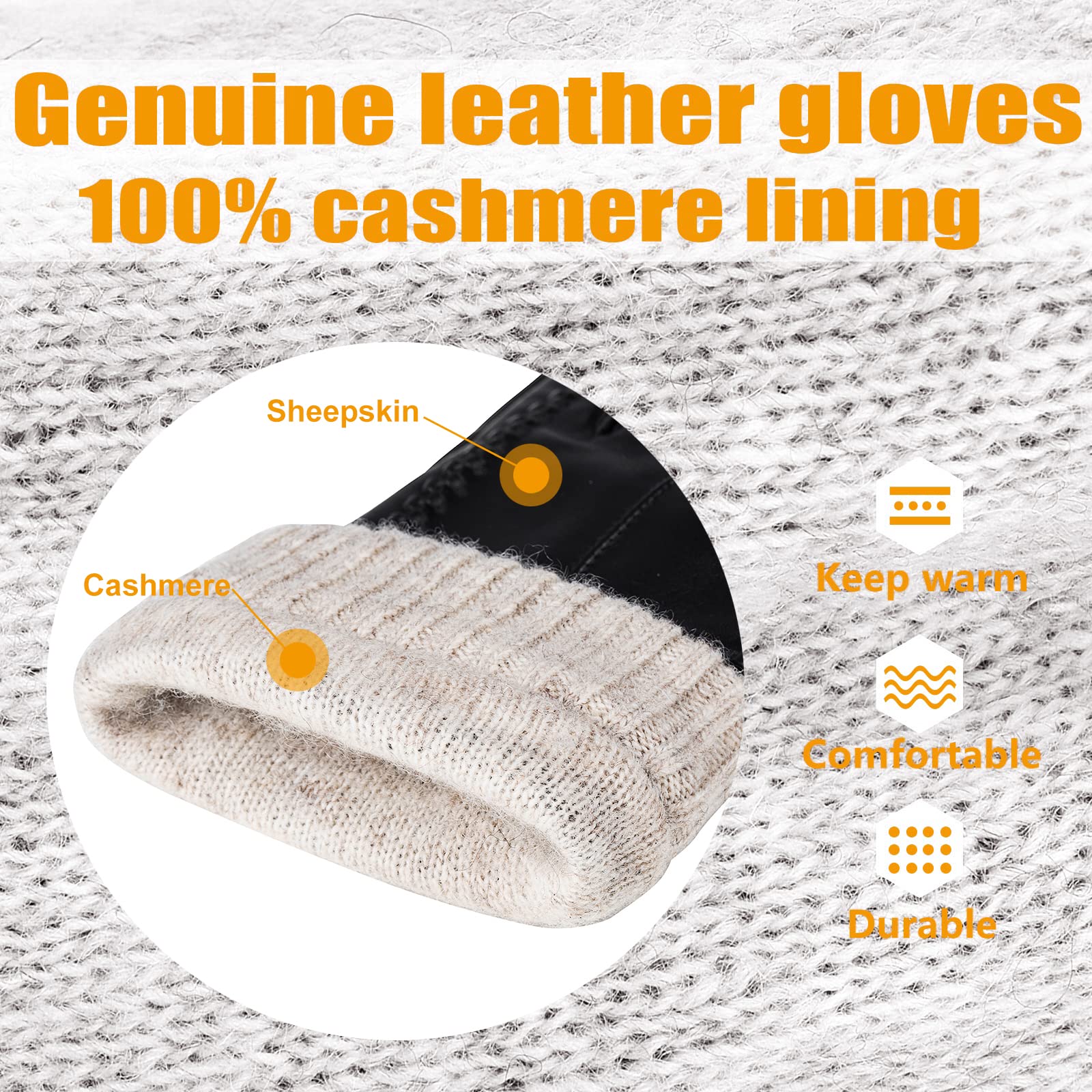 Women's Winter Leather Gloves with Cashmere Lining - Touchscreen Compatible, Windproof & Warm for Driving, Texting & Outdoor Activities - Perfect for Commuting, Skiing & Cold Weather Fashion