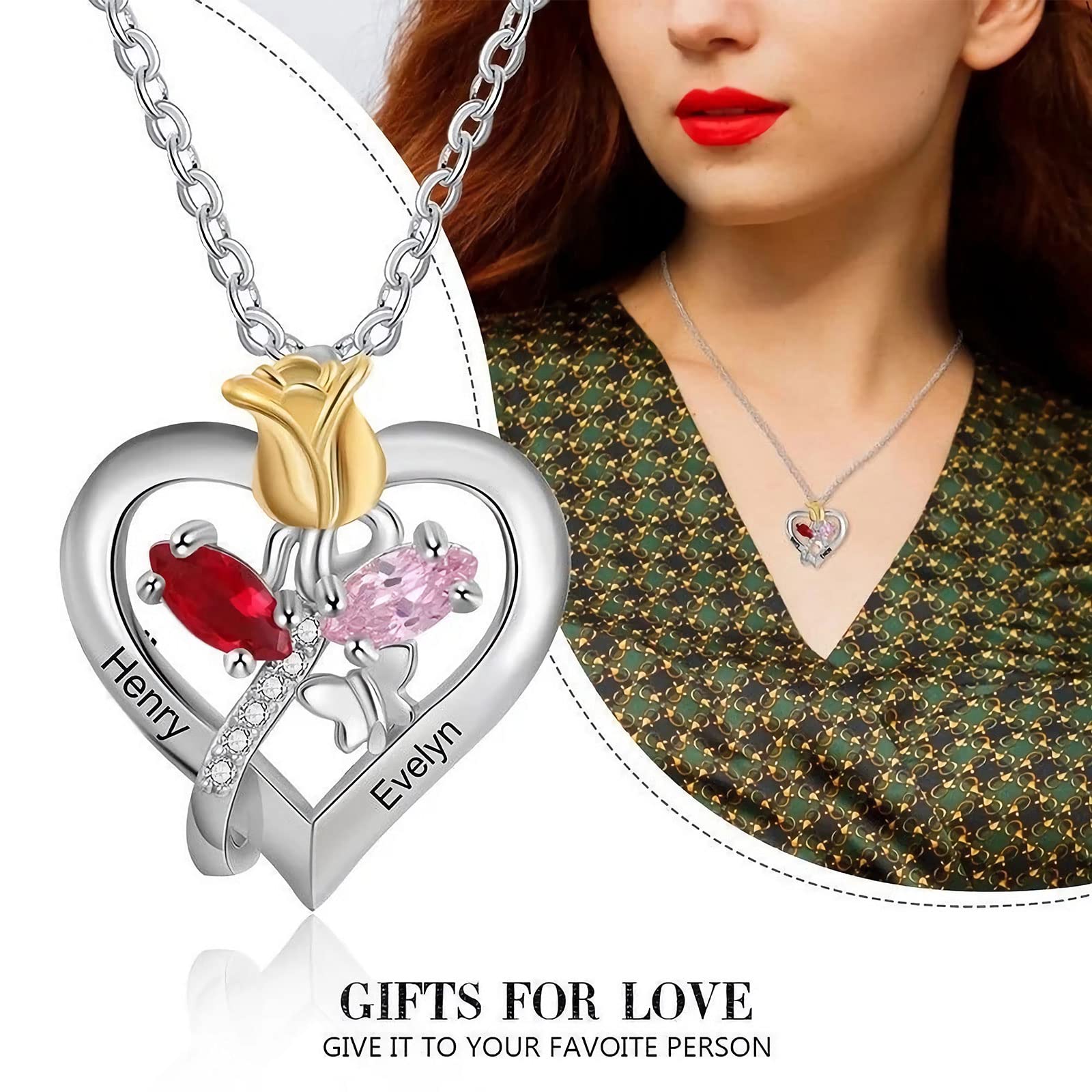 Personalized 925 Sterling Silver Birthstone Pendant Necklace with Custom Name Engraving - Unique Gift for Women, Mom, Sister, Daughter & Grandma | Perfect for Birthdays, Anniversaries & Mother's Day Jewelry
