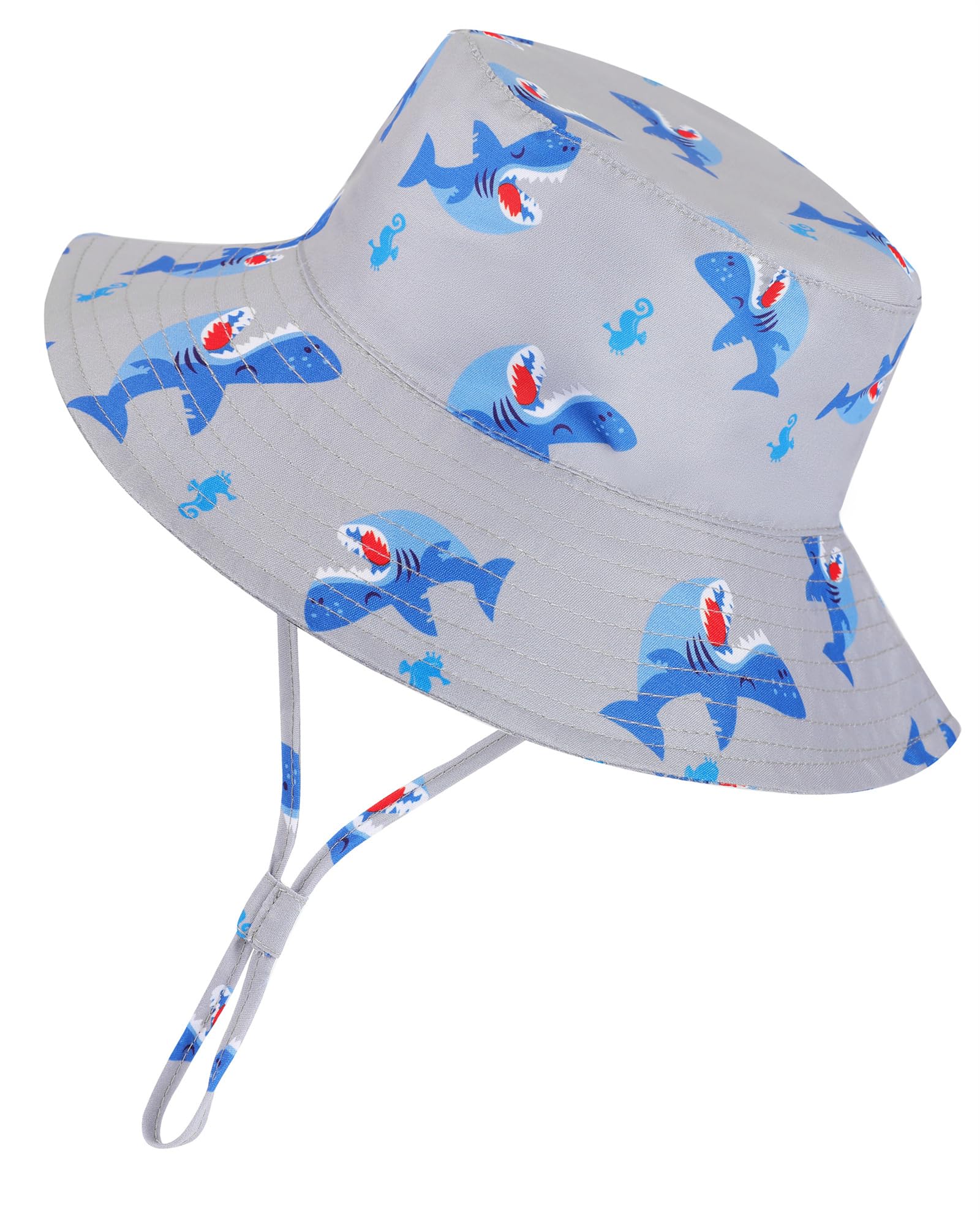 Baby Sun Hats for Toddlers - UPF 50+ Wide Brim Summer Beach Hat for Boys & Girls, Shark Grey Swim Bucket Hat for Outdoor Play, Pool, Beach & Park Activities