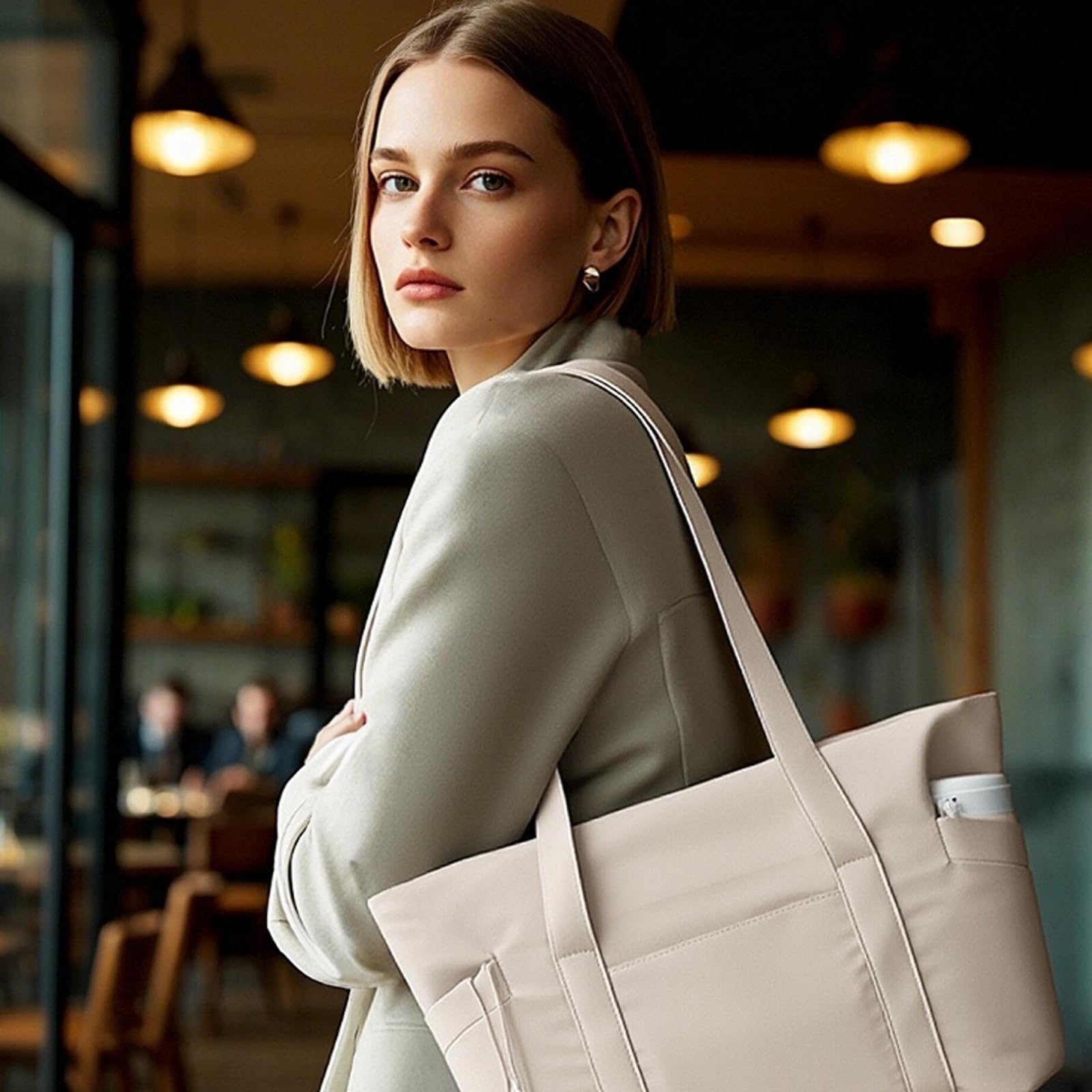 CTWWFS Women's Large Zippered Tote Bag - Stylish Top Handle Handbag for Travel, Work & Daily Use | Durable Travel Essentials & Work Tote for Commuters, Office & Weekend Getaways