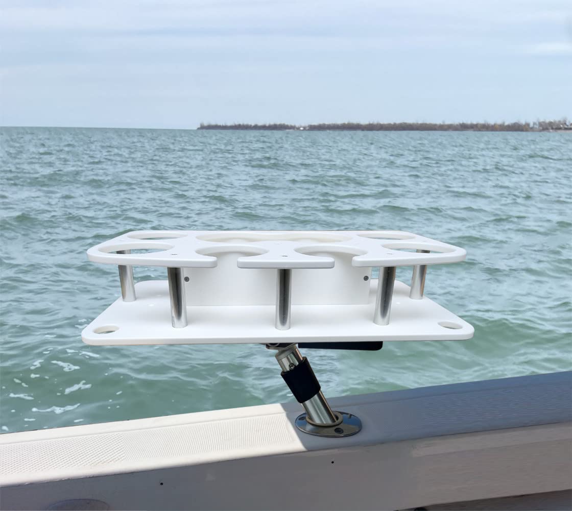 Brocraft Boat Drink Bar with Rod Holder Mount - Boat Table Caddy Organizer, Marine Cocktail Table & Cup Holder - Perfect for Boat Parties, Fishing Trips & Waterfront Gatherings