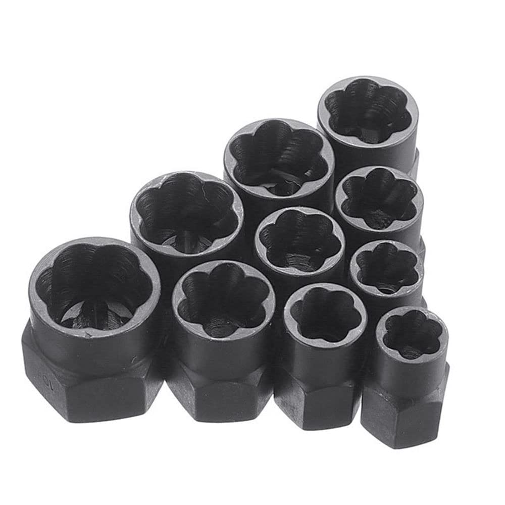 10-Piece Bolt & Nut Extractor Set - Remove Damaged, Rusted Bolts - for Auto & DIY Repairs
