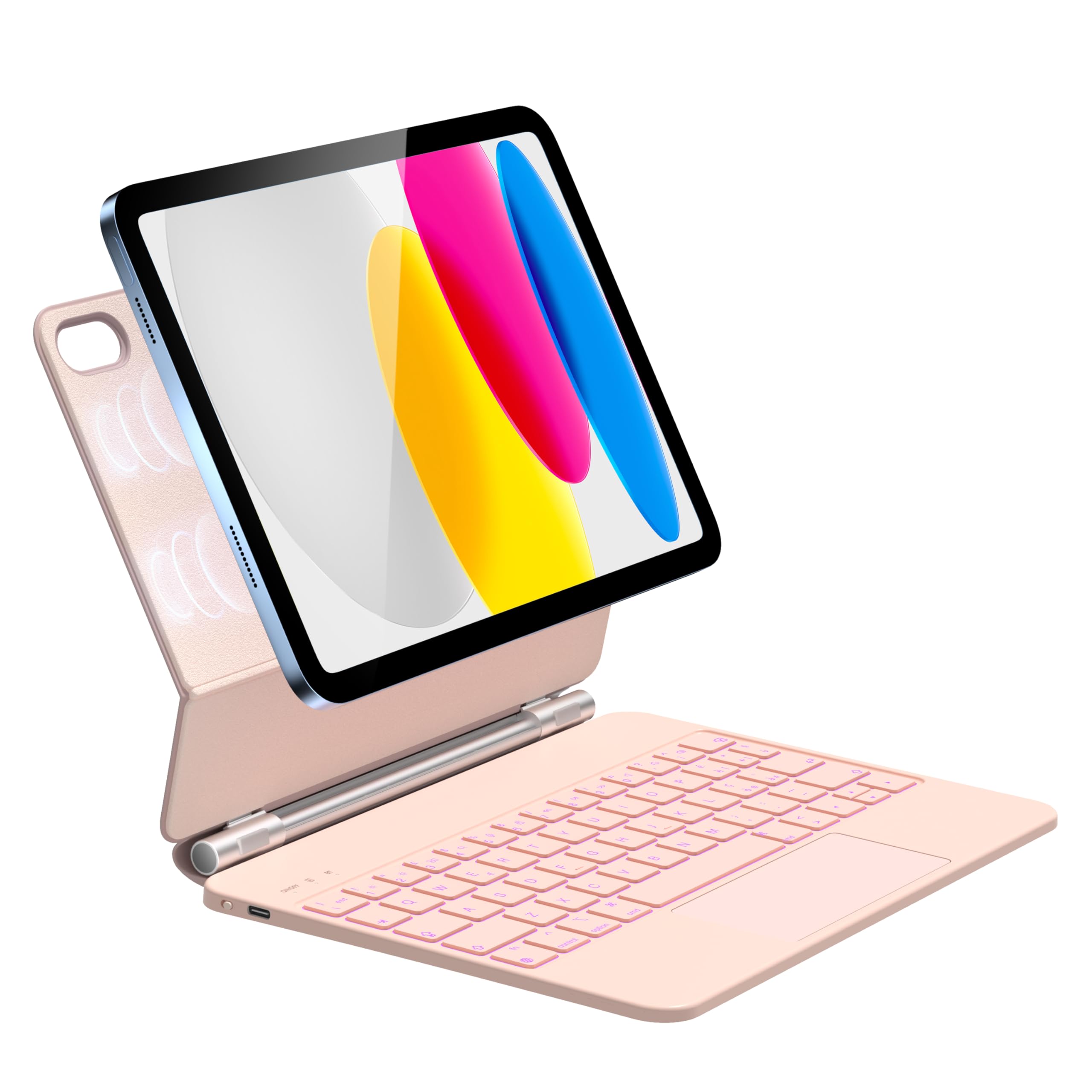 Magnetic Keyboard Case for iPad 10th/11th Gen (2022, 2025 A16) - Multi-Touch Trackpad, 7-Color Backlit, Italian Layout, Pink | Protective Cover with Wireless Charging | Perfect for Work, Study & Travel