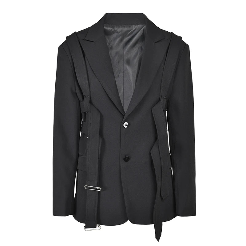 Premium Men's Autumn Casual Suit Coat - Business Blazer with Korean Fashion Lace-Up & Spliced Design, Loose Fit Small Size CP0505 | Ideal for Office Wear, Business Meetings & Smart Casual Outfits