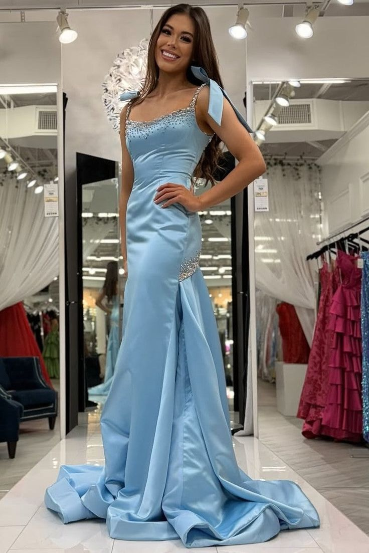Elegant Blue Mermaid Beaded Long Prom Dress J5678 - Perfect for Formal Dances, Evening Galas & Special Occasions