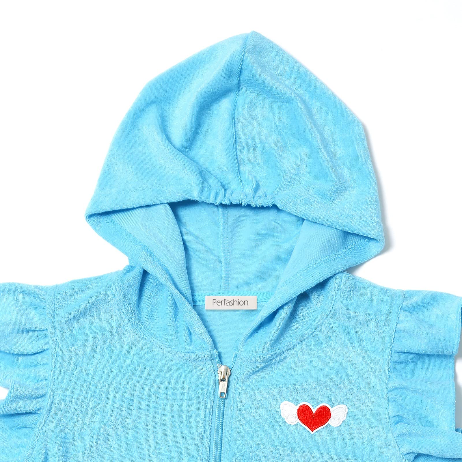 Perfashion Girls' Terry Hooded Zip-Up Swim Cover Up - Stylish Beachwear for Kids at Pool, Beach & Vacation