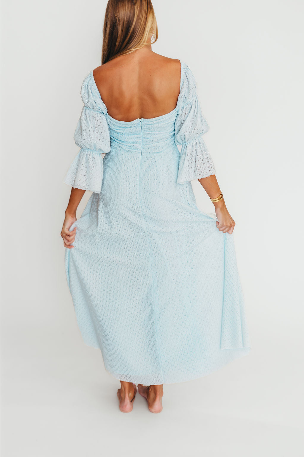 Corrine Tiered Sleeve Maxi Dress with Pockets - Baby Blue Maternity Dress | Bump Friendly & Comfortable for Pregnancy, Nursing, Baby Showers and Special Occasions