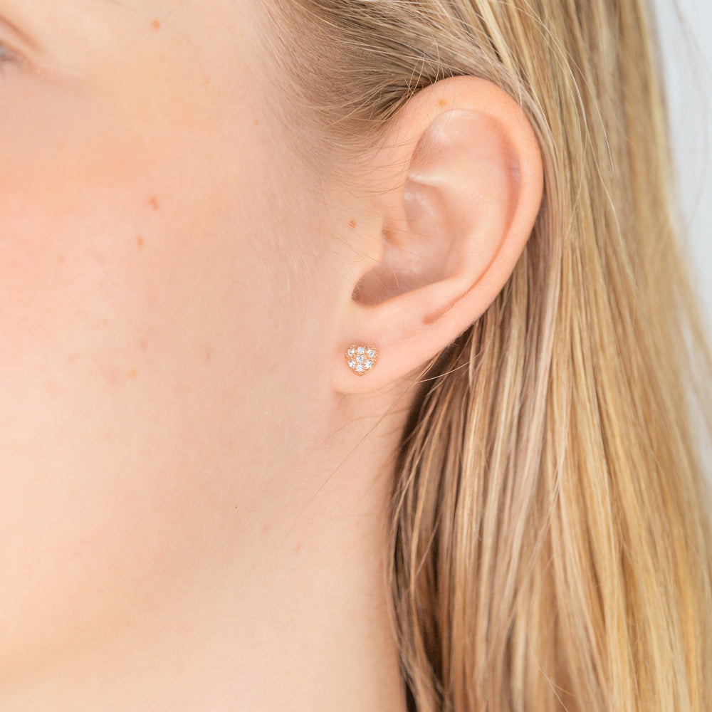 9ct Rose Gold Silver Filled Heart Cubic Zirconia Stud Earrings for Women - Perfect Gift for Valentine's Day, Anniversary & Everyday Wear