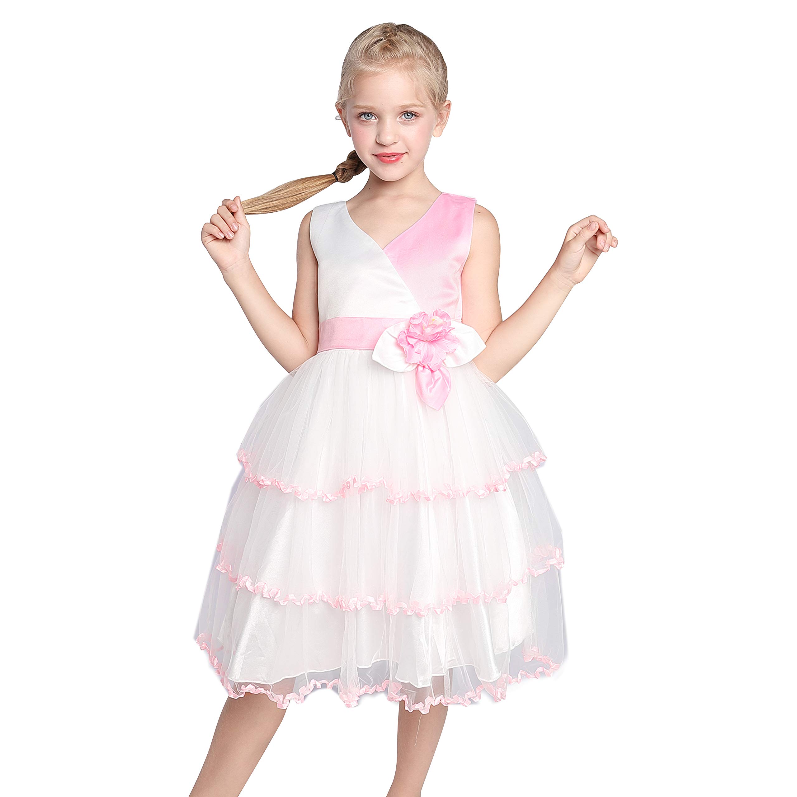 Sunny Fashion Flower Girls Dress - Tiered Ruffle Skirt in Blue for Pageant & Special Occasions | Size 6-12 | Perfect for Weddings, Birthday Parties & Photo Shoots