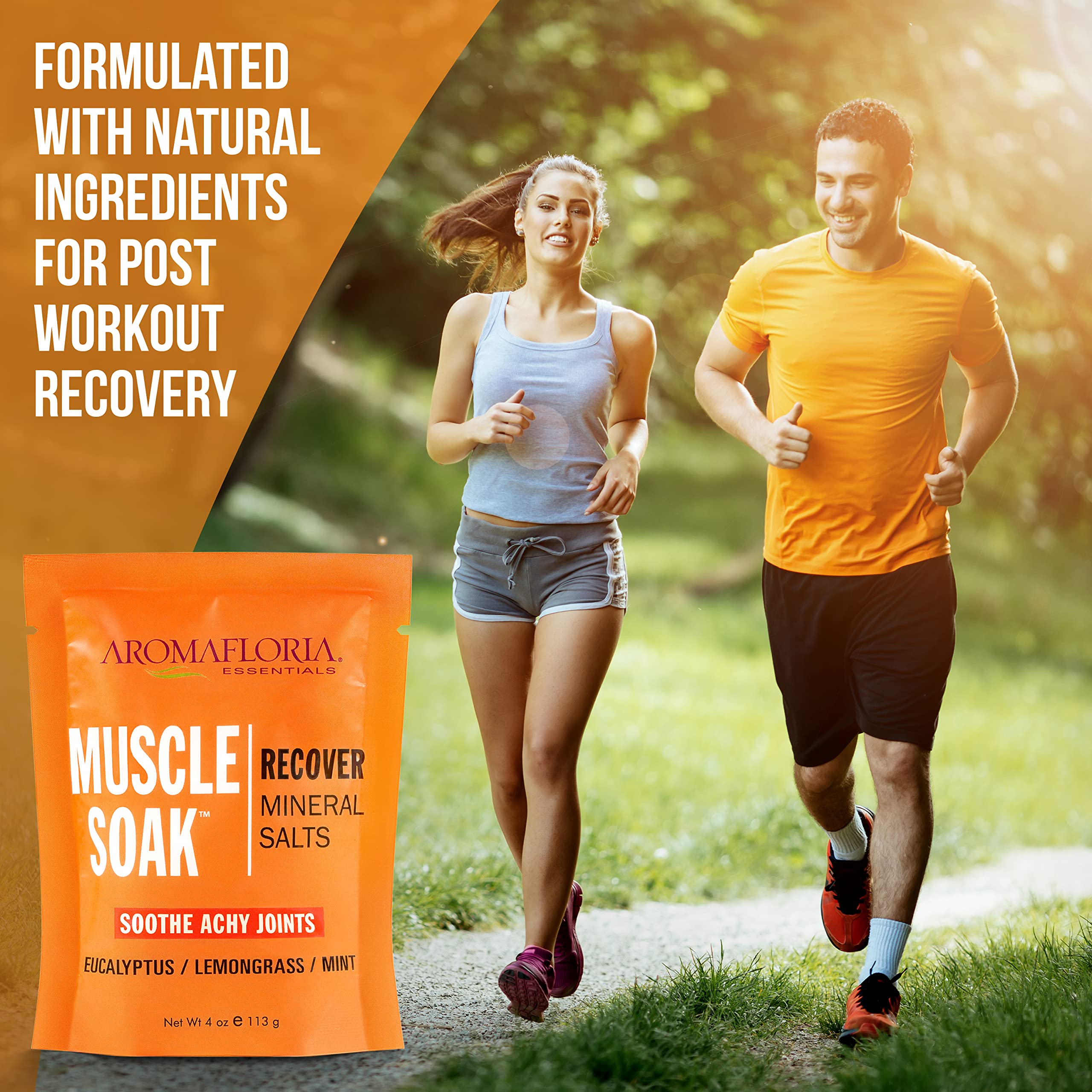 Muscle Recovery Bath Salts with Eucalyptus, Lemongrass & Mint - 4 oz Travel Size Mineral Soak - 3 Pack for Post-Workout Relaxation & Stress Relief