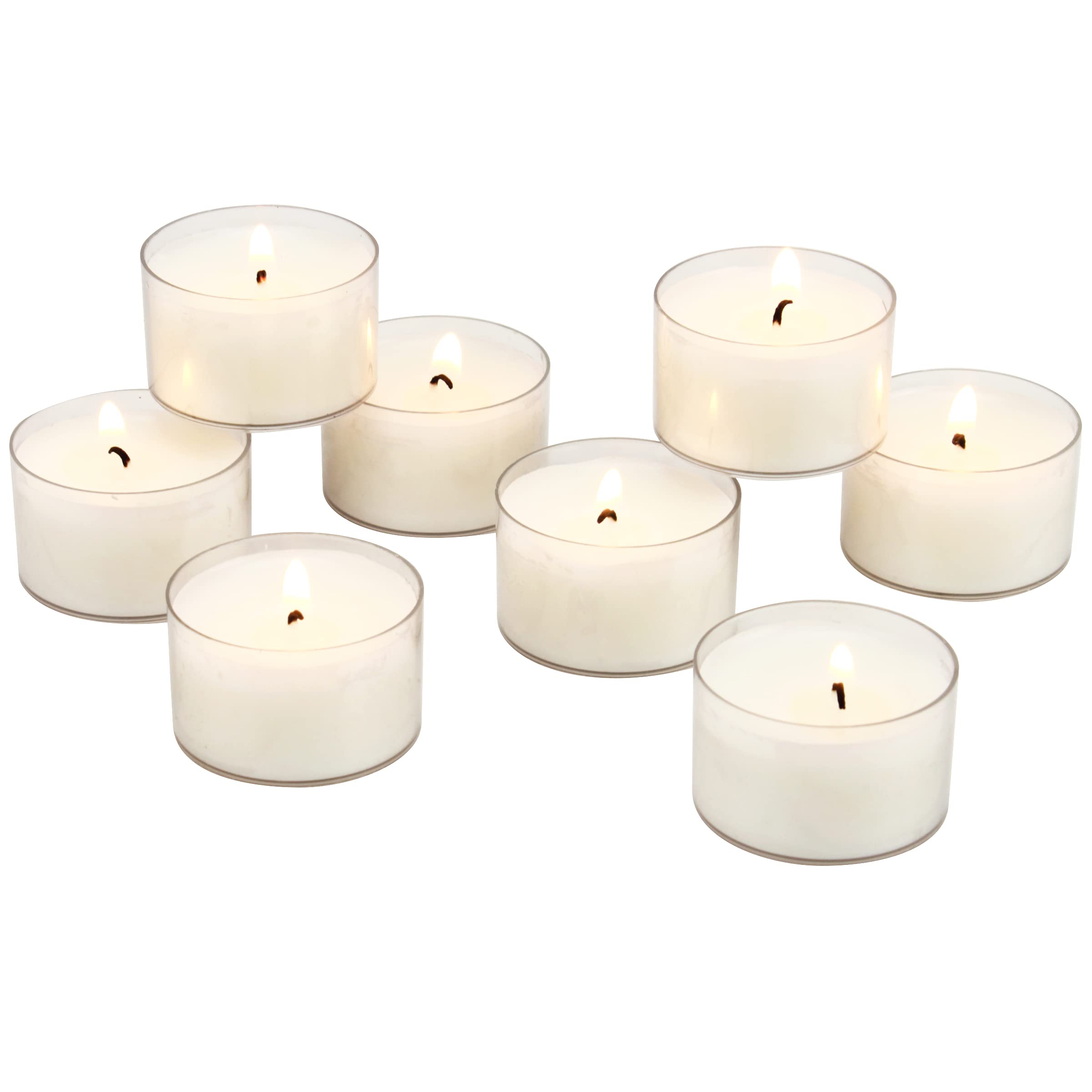 Stonebriar Bulk 96 Pack Unscented Smokeless Long-Burning Clear Tea Light Candles - 8 Hour Burn Time, White - Perfect for Weddings, Restaurants, Spa Relaxation & Home Decor