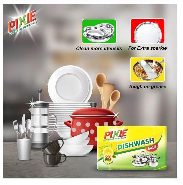 Pixie Dishwashing Soap Bar (300g) - Pack of 5 | Eco-Friendly, Long-Lasting Kitchen Cleaning | Perfect for Hand Washing Dishes, Camping & Travel