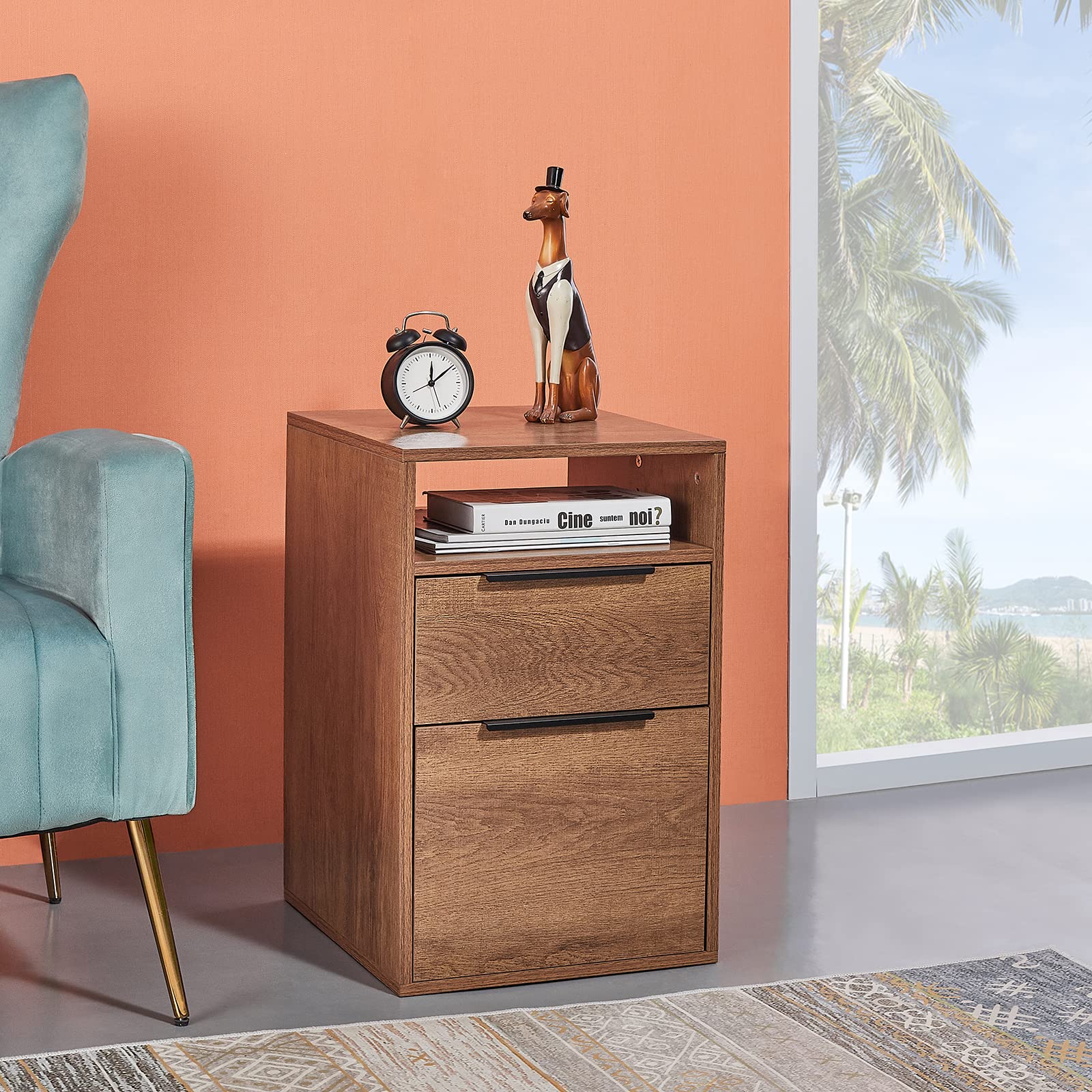 KINYING 2-Drawer File Bookcase Cabinet - Brown Wooden Storage Organizer for Office, Home & Study Room