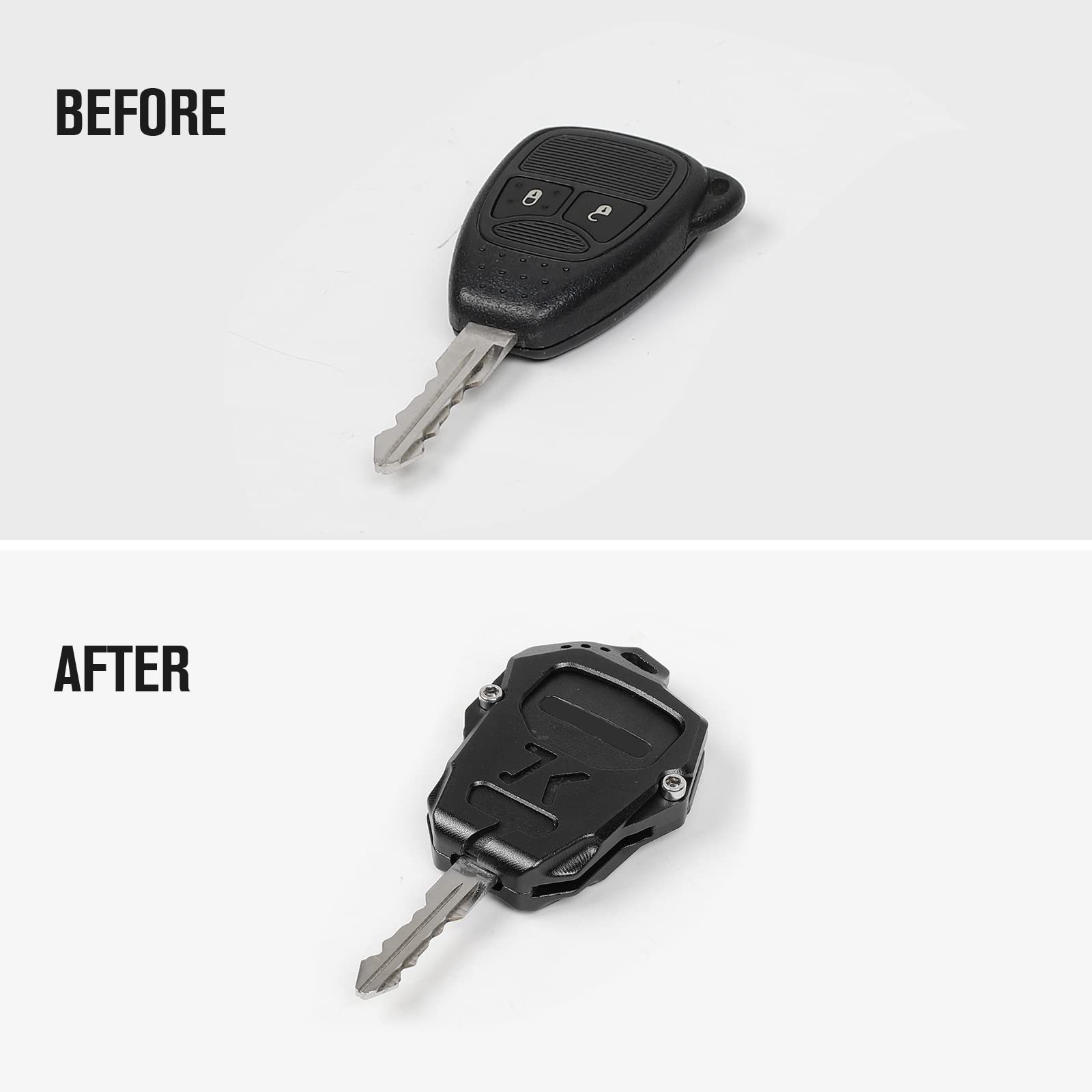 JeCar Aluminum Alloy Key Fob Cover Case for Jeep Wrangler JK JKU (2008-2017) - Durable Key Shell Protection Accessories | Perfect for Off-Road Adventures & Daily Use