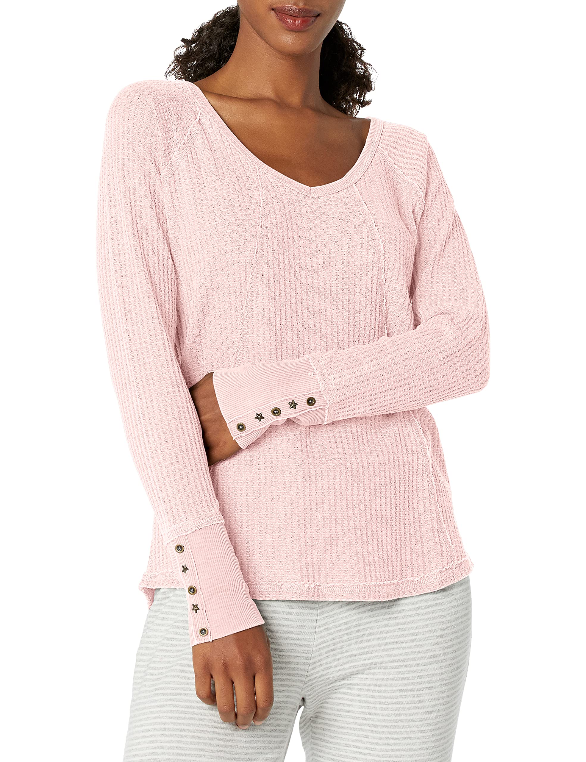PJ Salvage Women's Long Sleeve Waffle Knit Top - Soft Washed Cotton Comfort Shirt for Casual Wear, Lounge & Layering