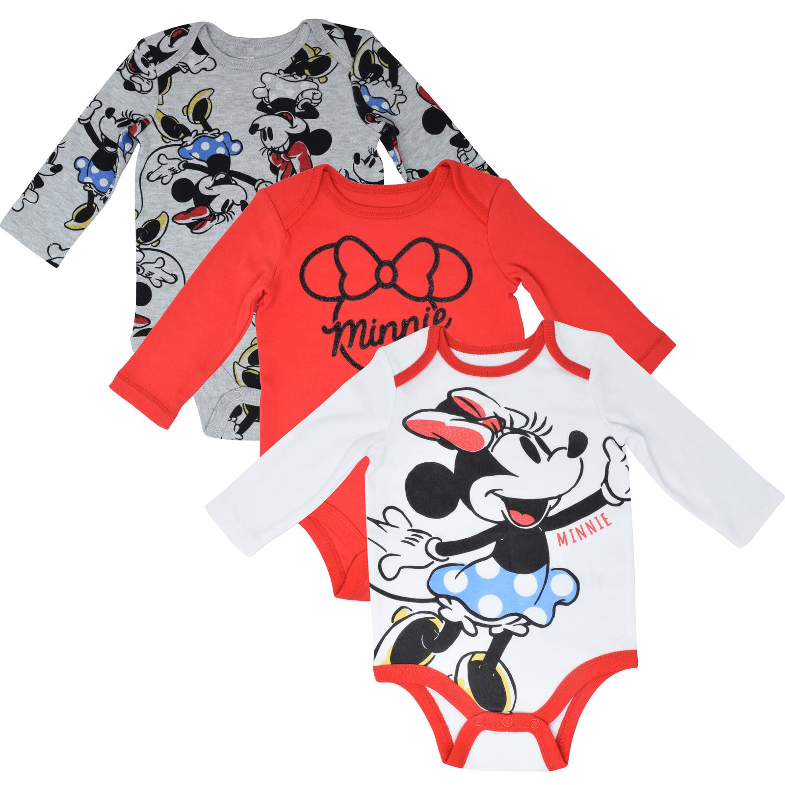 Disney Baby 3-Pack Long Sleeve Snap Bodysuits - Mickey Mouse, Winnie the Pooh, Minnie Mouse & Lion King Characters (Newborn to 24M) | Soft Cotton Onesies for Playtime, Daycare & Family Photos